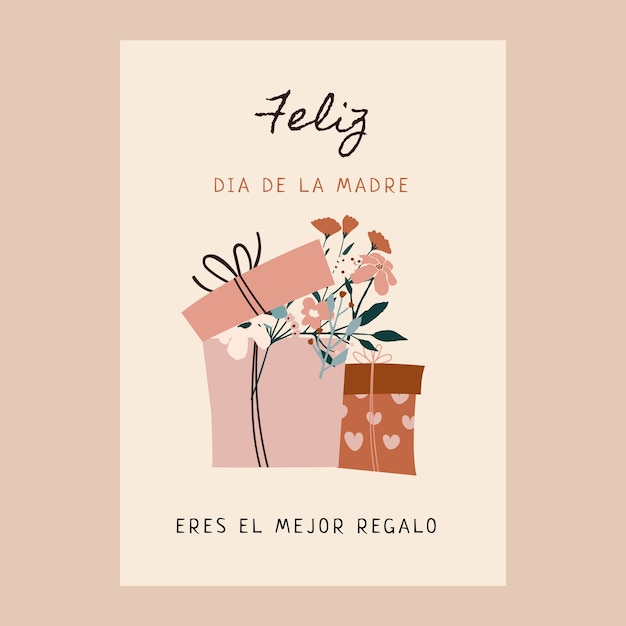 Плоский шаблон поздравительной открытки ко дню матери на испанском языке
