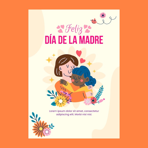 스페인어에서 플랫 어머니의 날 인사말 카드 템플릿