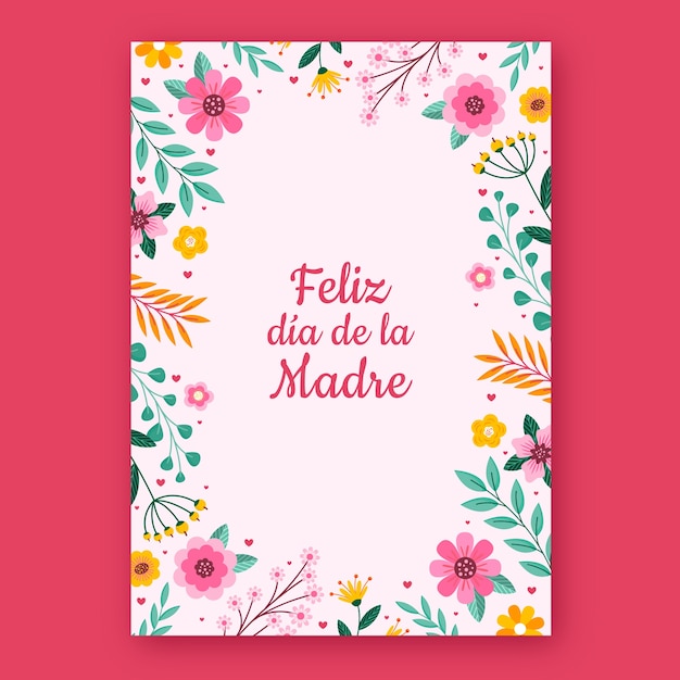 Free vector flat mothers day greeting card template in spanish