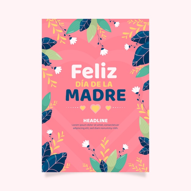 Vettore gratuito modello di biglietto di auguri per la festa della mamma piatto in spagnolo