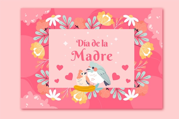 Free vector flat mothers day greeting card template in spanish