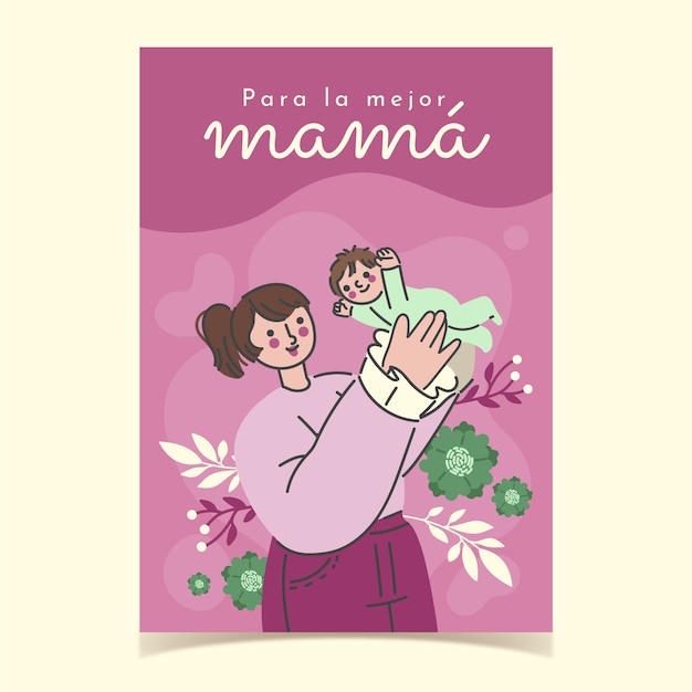 Free vector flat mothers day greeting card template in spanish