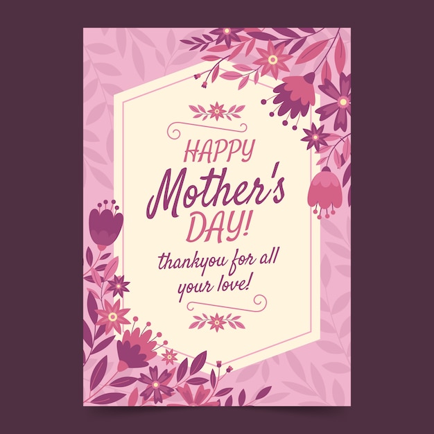 Free vector flat mothers day greeting card template in spanish