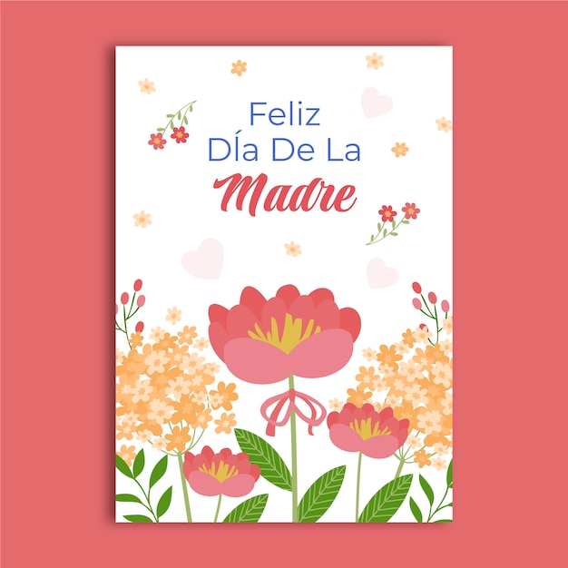 Flat mothers day greeting card template in spanish