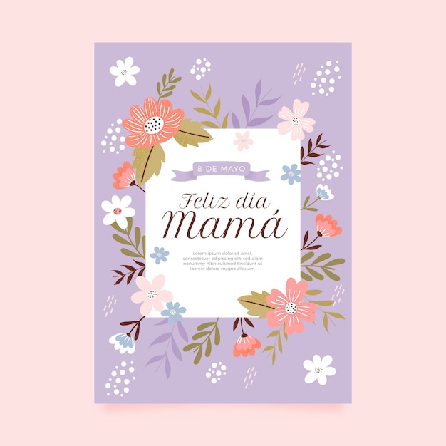 Free vector flat mothers day greeting card template in spanish