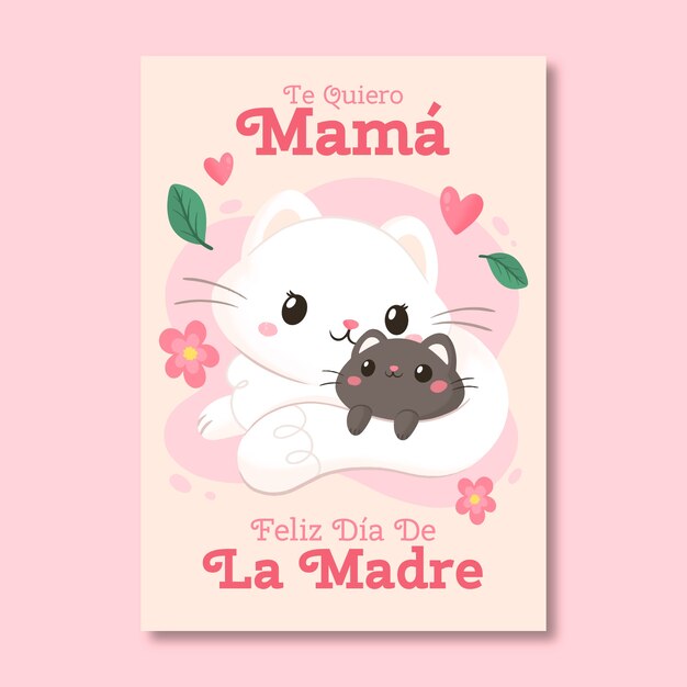 Flat mothers day greeting card template in spanish