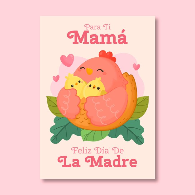 Flat mothers day greeting card template in spanish