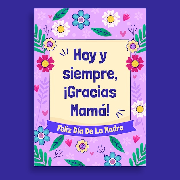 Плоский шаблон поздравительной открытки ко дню матери на испанском языке