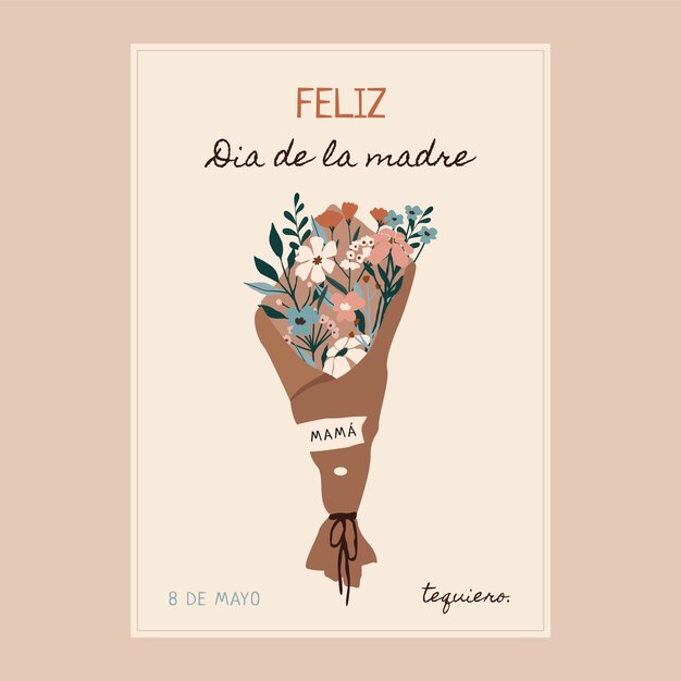 Flat mothers day greeting card template in spanish