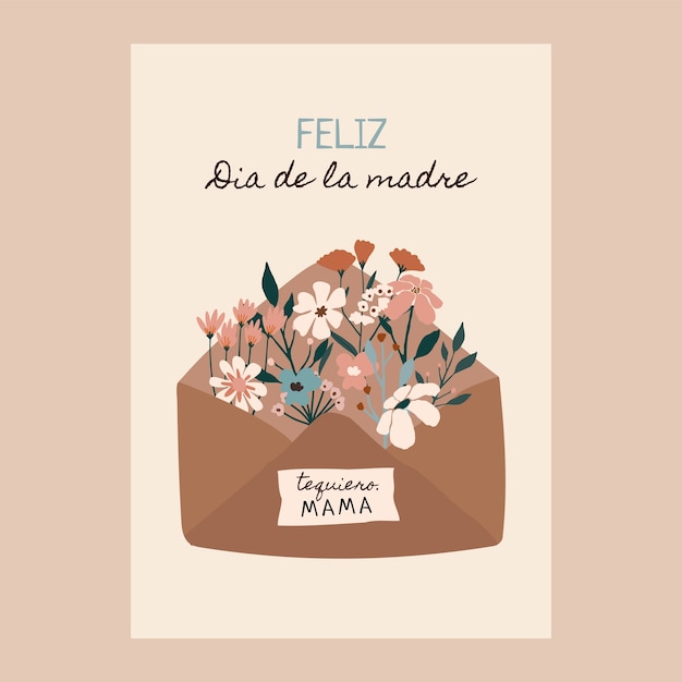 Free vector flat mothers day greeting card template in spanish