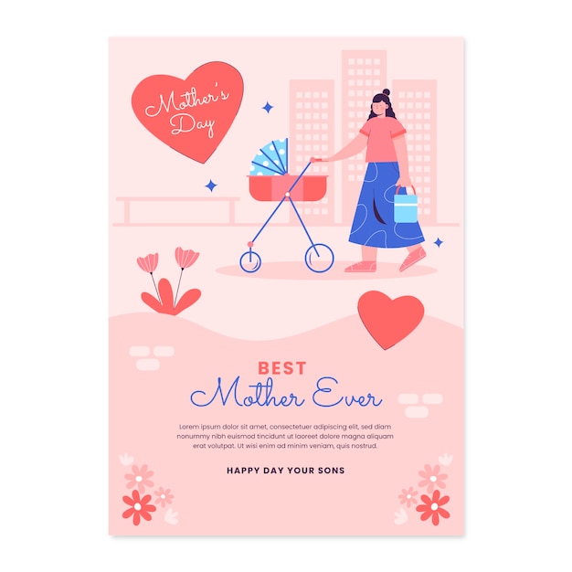 Free vector flat mothers day greeting card template