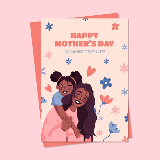 Бесплатное векторное изображение Плоский шаблон поздравительной открытки ко дню матери
