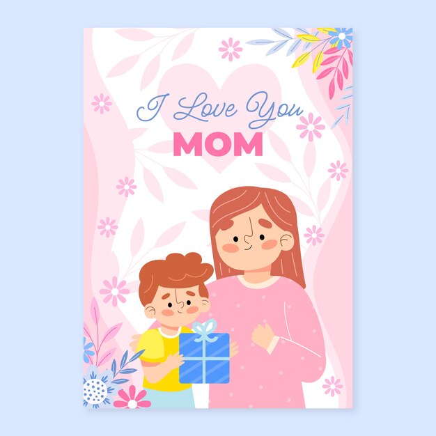 Flat mothers day greeting card template