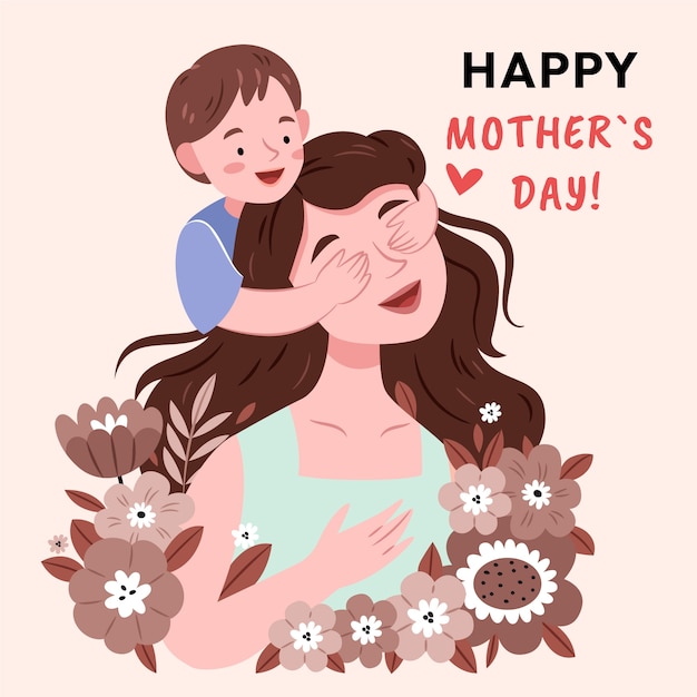 Бесплатное векторное изображение Плоский шаблон поздравительной открытки ко дню матери