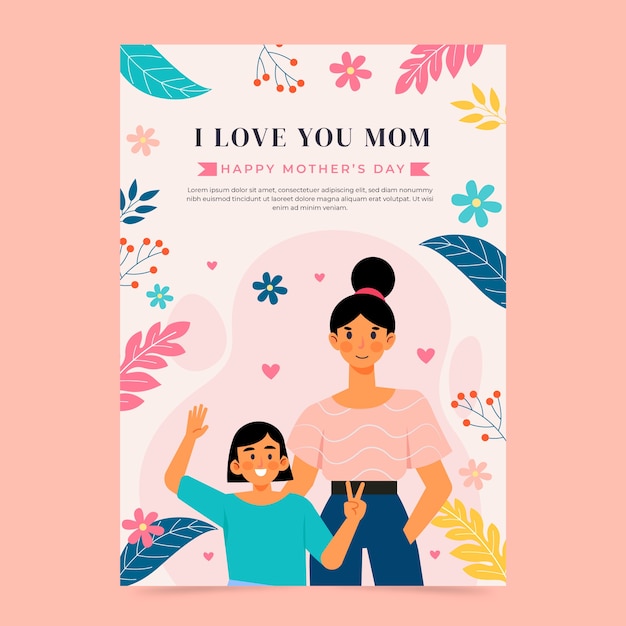 Free vector flat mothers day greeting card template