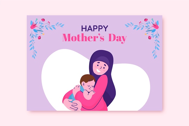 Flat mothers day greeting card template Free Vector