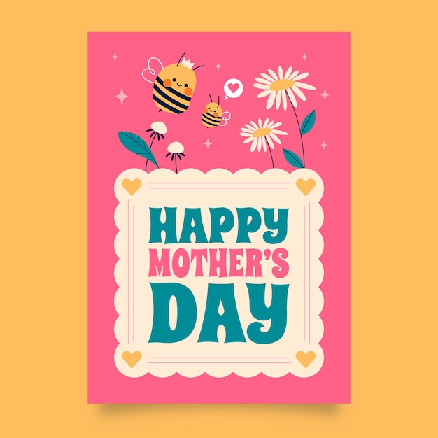 Free vector flat mothers day greeting card template