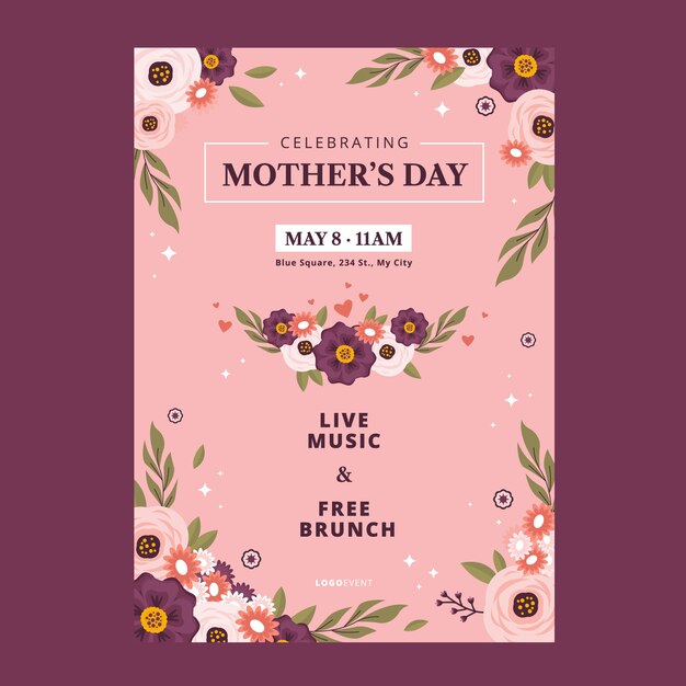 Flat Mothers Day Greeting Card Template