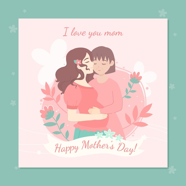 Flat mothers day greeting card template