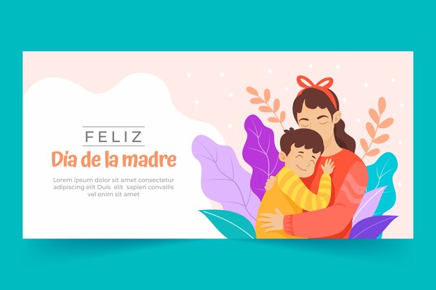 Vettore gratuito modello di banner orizzontale piatto festa della mamma in spagnolo