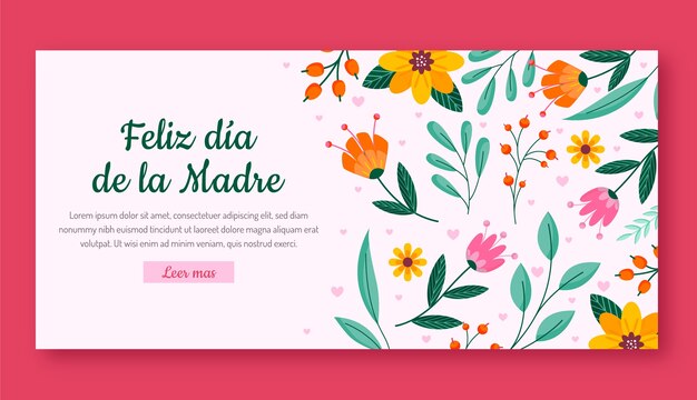 Flat mothers day horizontal banner template in spanish