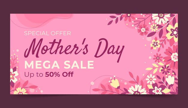 Free vector flat mothers day horizontal banner template in spanish