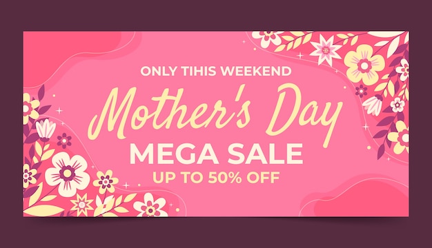 Free vector flat mothers day horizontal banner template in spanish