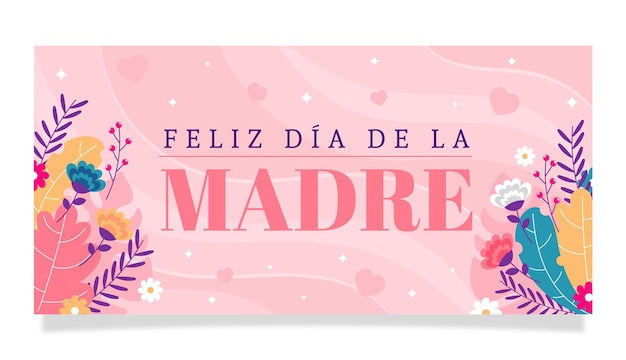 Free vector flat mothers day horizontal banner template in spanish