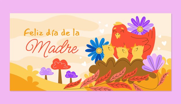 Flat mothers day horizontal banner template in spanish