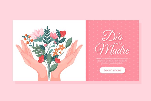 Flat mothers day horizontal banner template in spanish