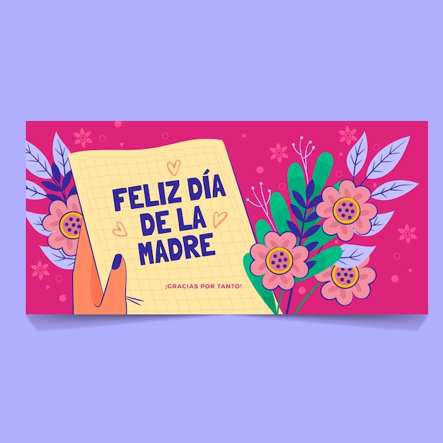 Modello di banner orizzontale piatto festa della mamma in spagnolo