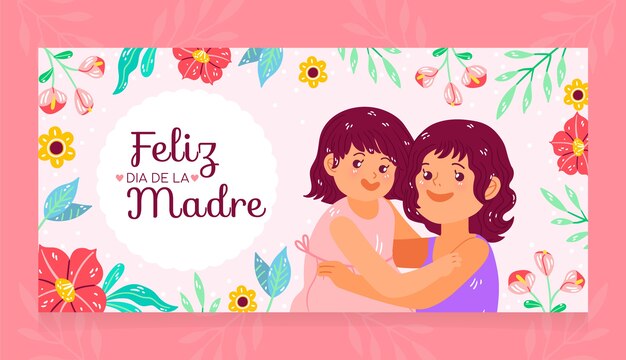 Flat mothers day horizontal banner template in spanish