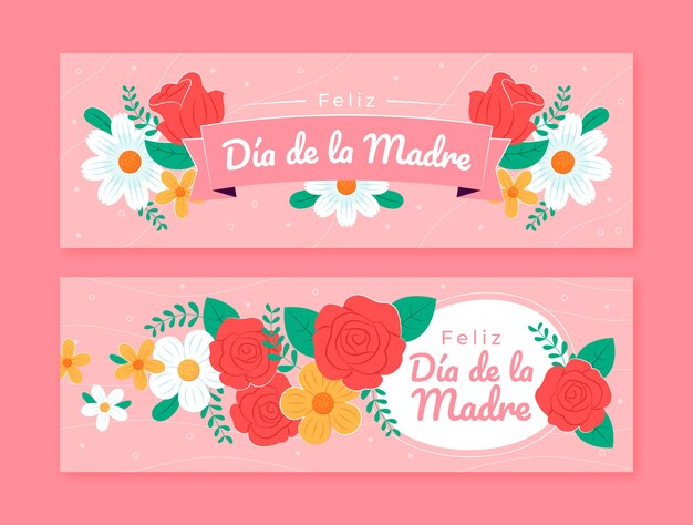 Free Vector flat mothers day horizontal banners pack in spanish