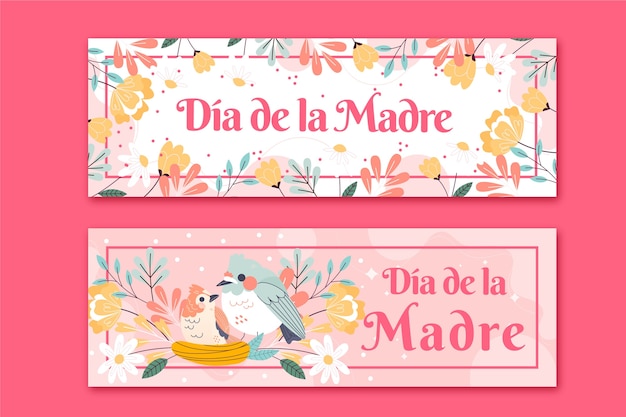 Confezione di banner orizzontali per la festa della mamma piatta in spagnolo