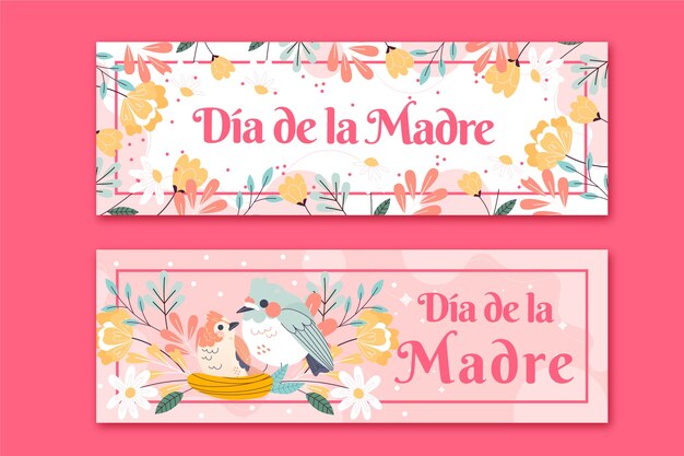 Confezione di banner orizzontali per la festa della mamma piatta in spagnolo