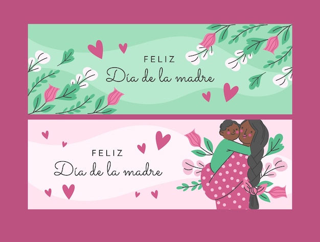 Free vector flat mothers day horizontal banners pack in spanish