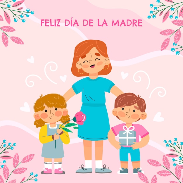 Free vector flat mothers day illustration in spanish