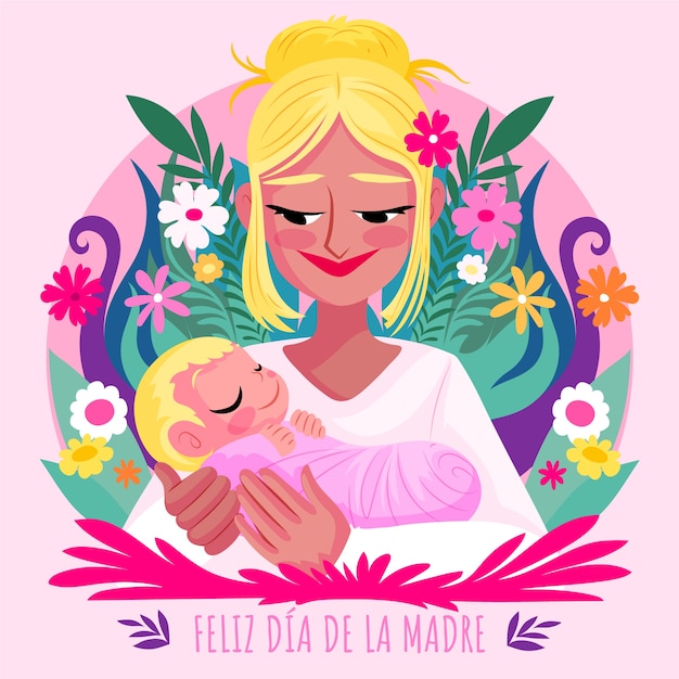 Flat mothers day illustration in spanish