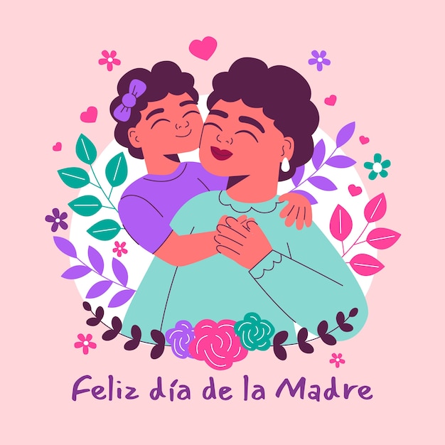 Free vector flat mothers day illustration in spanish