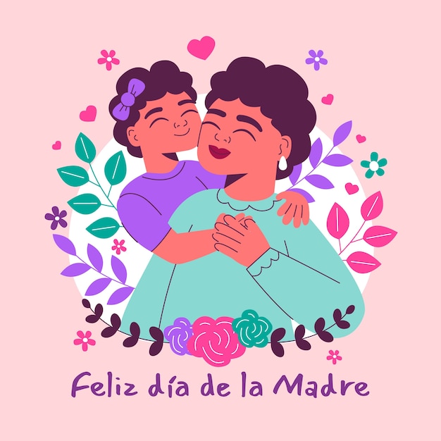 スペイン語でフラット母の日のイラスト