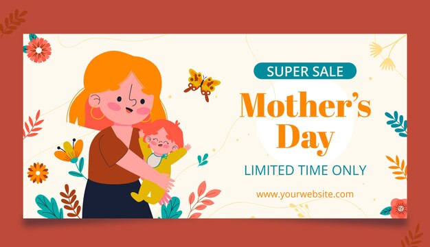 Flat mothers day sale horizontal banner template