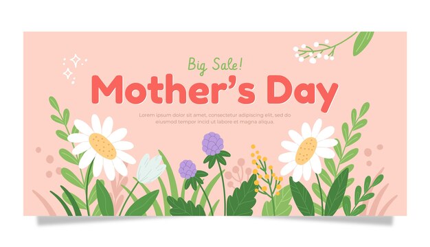 Flat mothers day sale horizontal banner template