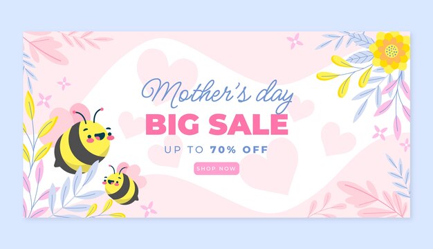 Flat mothers day sale horizontal banner template