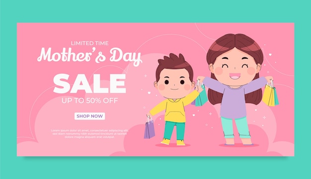 Flat mothers day sale horizontal banner template