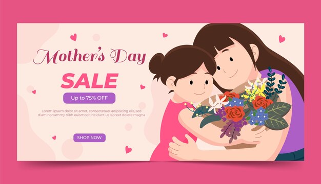 flat mothers day sale horizontal banner template