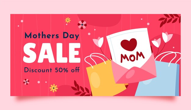 Flat mothers day sale horizontal banner template