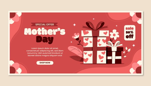 Flat mothers day sale horizontal banner template