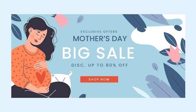 Free vector flat mothers day sale horizontal banner template