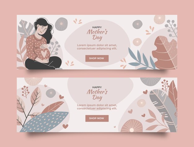 Flat mothers day sale horizontal banners pack