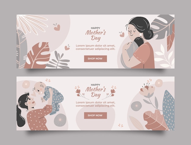 Free Vector flat mothers day sale horizontal banners pack